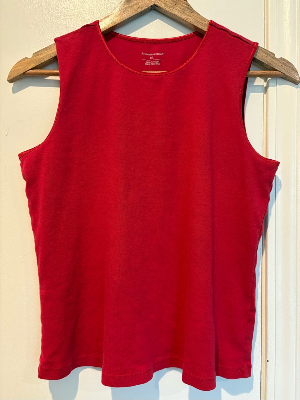 Christopher & Banks Red Sleeveless Tank Top with monochrome glossy trim detail
